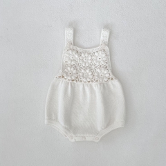 Spring Infant Baby Girls Sleeveless One Piece Hollow-out Knitted Bodysuit Onesies Wholesale