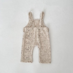 2025 Spring Infant Baby Unisex Solid Color Long Sleeves Top With Printed Overalls Sets Wholesale