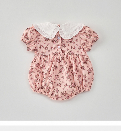 2025 Summer Infant Baby Girls Short Sleeves Flowers Pattern Embroidered and Printed Onesies Wholesale