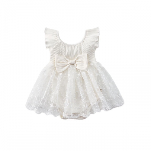 2025 Summer Infant Baby Girls Sleeveless Flowers Pattern Embroidered Tulle Patchwork Onesies Wholesale