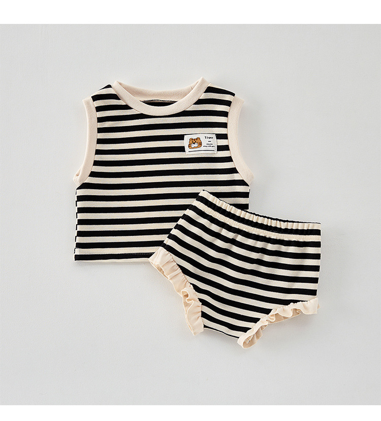 Summer Baby Kids Unisex Sleeveless Solid Color Vest and Leopard Pattern Overalls Clothing Set