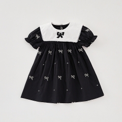 2025 Summer Infant Baby Girls Short Sleeves Butterfly-bows Pattern Dress Wholesale