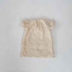 2025 Summer Infant Baby Girls Vintage Short Sleeves Flowers Pattern Embroidered Dress Wholesale