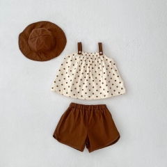 2025 Summer Infant Baby Girls Sleeveless Polka Dots Top Vest With Bloomers and Hat Sets Wholesale
