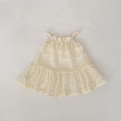 2025 Summer Infant Baby Girls Sleeveless Solid Color Hollow-out Pattern Dress Wholesale