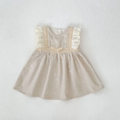 2025 Summer Infant Baby Girls Fly Sleeves Color Patchwork Dress Wholesale