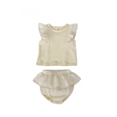 2025 Summer Infant Baby Girls Fly Sleeves Top Vest and Bloomers Sets Wholesale