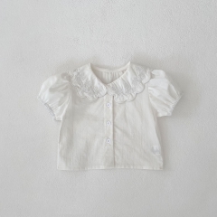 New Arrival Summer Baby Kids Girls Short Sleeves Flowers Pattern Collar Top for Stylish Girls Wholesale