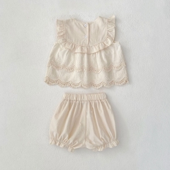 2025 Summer Infant Baby Girls Plain Sleeveless Top Dress With Bloomers Sets Wholesale