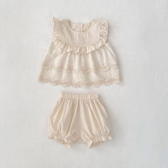 2025 Summer Infant Baby Girls Plain Sleeveless Top Dress With Bloomers Sets Wholesale