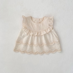 2025 Summer Infant Baby Girls Plain Sleeveless Top Dress With Bloomers Sets Wholesale