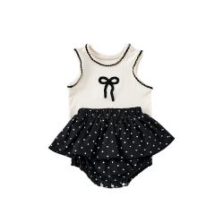 2025 Summer Infant Baby Girls Butterfly-bow Pattern Sleeveless Top Vest With Bloomers Sets Wholesale