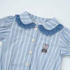 2025 Summer Infant Baby Kids Girls Striped Short Sleeves Rabbits Pattern Onesies Wholesale