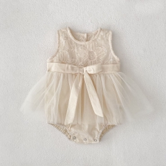 2025 Summer Infant Baby Kids Girls Sleeveless Tulle Patchwork Flowers Pattern Onesies Dress Wholesale