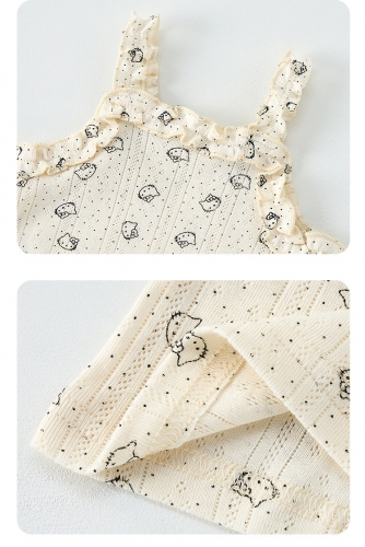 2025 Summer Infant Baby Girls Cartoon Kitty Pattern Sleeveless Top Vest With Shorts Sets Wholesale