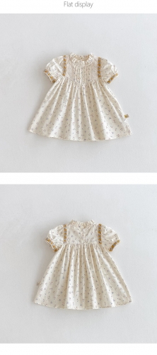 2025 Summer Infant Baby Kids Girls Short Sleeves Floral Pattern Ruffle Neck Dress Wholesale