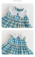 2025 Summer Infant Baby Kids Girls Sleeveless Flowers Pattern Plaid Dress with Collar Wholesale