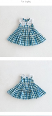 2025 Summer Infant Baby Kids Girls Sleeveless Flowers Pattern Plaid Dress with Collar Wholesale