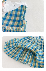 2025 Summer Infant Baby Kids Girls Sleeveless Flowers Pattern Plaid Dress with Collar Wholesale