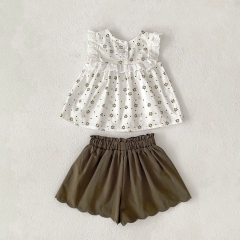 2025 Summer Infant Baby Girls Flowers Pattern Sleeveless Top Vest With Shorts Sets Wholesale