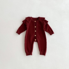 Autumn and Winter Infant Baby Unisex Solid Color Long Sleeve One Piece Knitted Rompers Wholesale