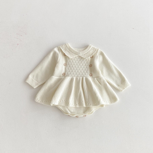 Autumn and Winter Infant Baby Girls Jacquard Long Sleeve One Piece Knitted Onesies Dress Wholesale