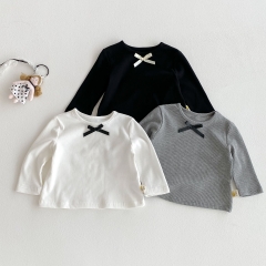 New Arrivals Autumn Baby Girls Long Sleeves Butterfly-bow Decorated Top Wholesale