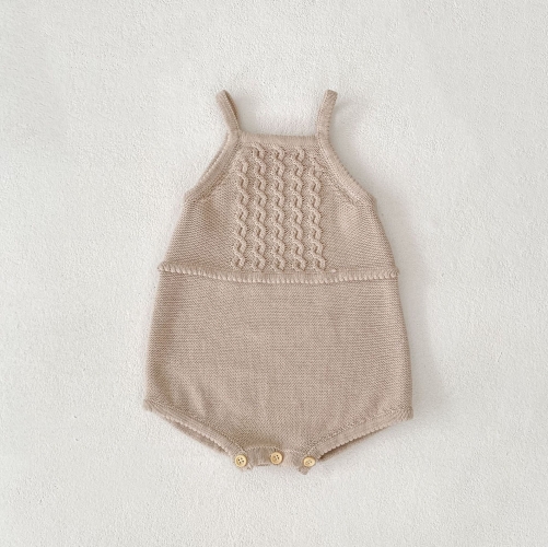 Autumn Infant Baby Girls Solid Color Sleeveless One Piece Geometric Pattern Knitted Onesies Wholesale