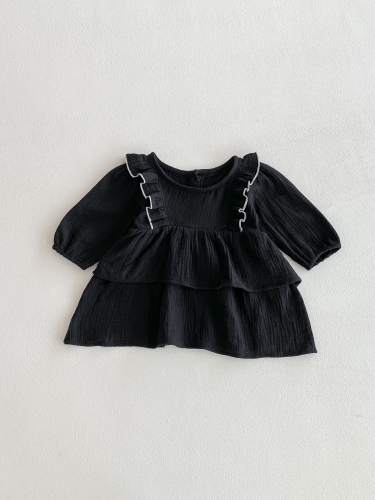 Autumn Infant Baby Girls Cute Simple Embroidery Long Sleeves One Piece Plain Dress Wholesale