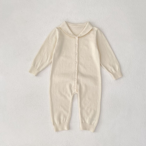 Autumn Infant Baby Unisex Plain Single Breasted Long Sleeve One Piece Romper Wholesale
