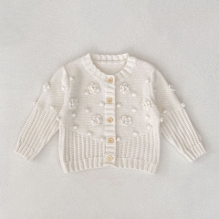 New Arrival Autumn and Spring Infant Baby Girls Flowers Pattern Long Sleeves Single Breasted Knitted Cardigan Wholesale