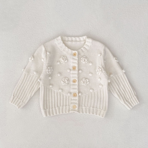 New Arrival Autumn and Spring Infant Baby Girls Flowers Pattern Long Sleeves Single Breasted Knitted Cardigan Wholesale