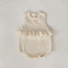 Autumn Infant Baby Unisex Flowers Pattern Sleeveless One Piece Knitted Onesies Wholesale