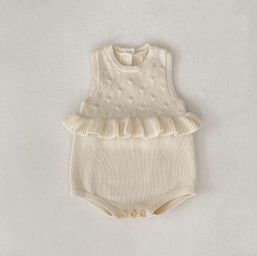 Autumn Infant Baby Unisex Flowers Pattern Sleeveless One Piece Knitted Onesies Wholesale