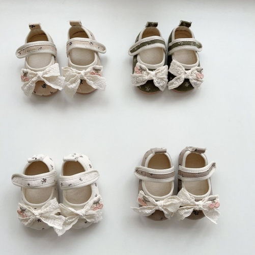 2025 New Autumn Infant Baby Girls Flowers Pattern Slip-resistant Butterfly-bow Decorated Toddler Shoes Wholesale