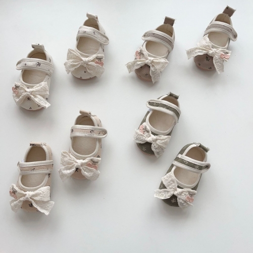 2025 New Autumn Infant Baby Girls Flowers Pattern Slip-resistant Butterfly-bow Decorated Toddler Shoes Wholesale