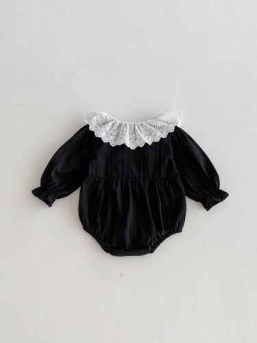 Autumn Infant Baby Girls Flowers Embroidery and Striped Pattern Long Sleeves Vintage One Piece Onesies Wholesale
