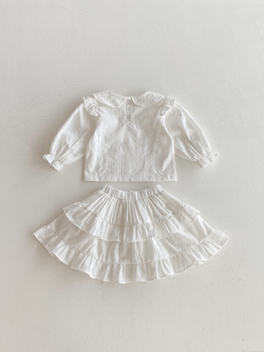 Autumn Infant Baby Girls Solid Color Long Sleeves Striped Top with Skirt Wholesale