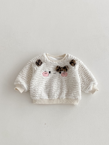 2025 Winter and Autumn Infant Baby Girls Long Sleeves Cartoon Pattern Fluffy Sweater with Leopard Pattern Pants Sets Wholesale