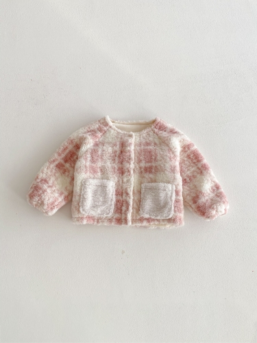 New Arrival Autumn and Winter Infant Baby Unisex Fluffy Warm Long Sleeves Plaid Coat Wholesale
