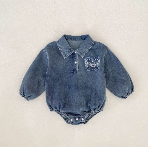 Autumn Infant Baby Unisex Letters Pattern Long Sleeves One Piece Denim Onesies Wholesale