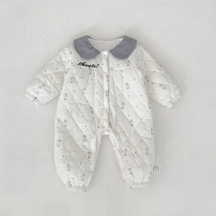 Winter Infant Baby Girls Letters and Cartoon Pattern Thick Cotton-Padded Long Sleeves One Piece Rompers Wholesale