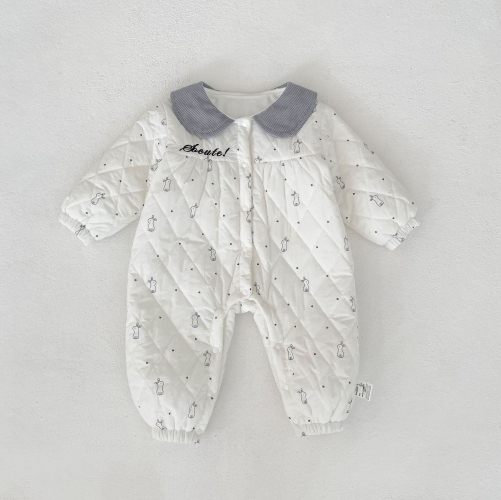 Winter Infant Baby Girls Letters and Cartoon Pattern Thick Cotton-Padded Long Sleeves One Piece Rompers Wholesale