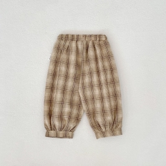 2025 New Arrival Baby Kids Unisex Plaid Pattern Casual Pants In Spring and Autumn Wholesale
