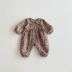Autumn and Spring Infant Baby Girls Floral Pattern Long Sleeve One Piece Single Breasted Romper Wholesale