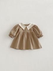 Spring and Autumn Infant Baby Girls Color Patchwork Long Sleeves Simple One Piece Dress Wholesale