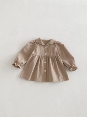 Spring and Autumn Infant Baby Girls Solid Color Long Sleeves Simple One Piece Dress Wholesale