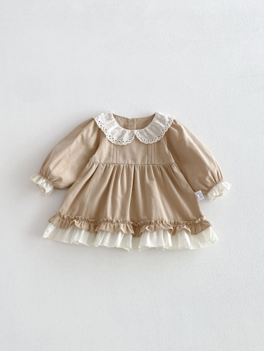 Spring and Autumn Infant Baby Girls Color Patchwork Long Sleeves One Piece Dress Wholesale