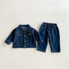 2026 Spring Infant Baby Unisex Long Sleeves Denim Jacket With Pants Sets Wholesale