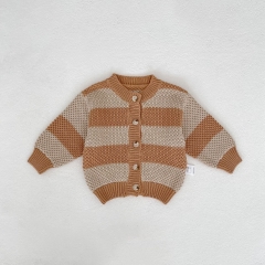 New Arrival Autumn and Spring Infant Baby Unisex Striped Pattern Long Sleeves Single Breasted Knitted Cardigan Wholesale